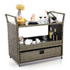 Rolling Portable Rattan Wicker Kitchen Trolley Cart