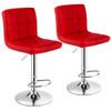 Set of 2 Square Swivel Adjustable PU Leather Bar Stools with Back and Footrest-Red