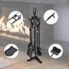 5 Pieces Rustic Heavy Duty Compact Wrought Iron Fireplace Tools Set