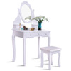 Wooden Vanity Set with 360° Rotating Oval Mirror and Cushioned Stool-White