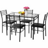 5 pcs Dining Glass Top Table & 4 Upholstered Chairs