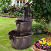 2 Tiers Outdoor Barrel Waterfall Fountain with Pump