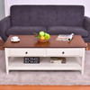 Rectangle Wood Coffee Table with Drawer & Storage Shelf