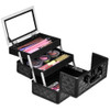 Beauty Cosmetic Makeup Case with Mirror & Extendable Trays-Black