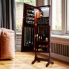 Standing Armoire Storage Mirrored Jewelry Cabinet w/ LED Lights -Brown