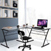 L-Shape Computer Desk Corner Laptop Table with Tempered Glass