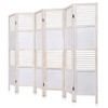 6 Panel Stripe-hollow Wood Folding Freestanding Room Privacy Screen