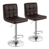 Set of 2 Square Swivel Adjustable PU Leather Bar Stools with Back and Footrest-Coffee
