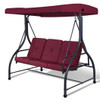 3 Seats Converting Outdoor Swing Canopy Hammock with Adjustable Tilt Canopy-Dark Red