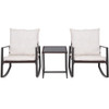 3 PCS Patio Rocking Wicker Bistro Set Outdoor Rattan Wicker Set w/ Beige Cushion-Beige