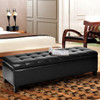 51" Storage Ottoman Bench PU Leather Tufted Rectangular Footstool-Black