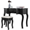 Tri Folding Vintage Vanity Makeup Dressing Table Set 5 Drawers Christmas Black-Black