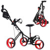 Foldable 3 Wheels Push Pull Golf Trolley with Scoreboard Bag-Red