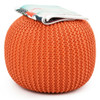 100% Cotton Hand Knitted Pouf Floor Seating Ottoman-Orange