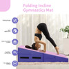 Folding Wedge Exercise Gymnastics Mat with Handles-Purple