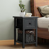 Wooden Mini 2-Layer Bedside End Table-Black