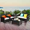 4 pcs Patio Garden Rattan Furniture Set Coffee Table Cushioned Sofa