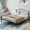 Queen Size Wood Slats Platform Headboard Footboard Metal Bed Frame-Black