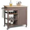 Kitchen Island Trolley Cart Storage Cabinet with Wine Rack & Shelf-Coffee