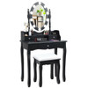 Oval Mirror Vanity Set  with 10 LED Dimmable Bulbs and 3 Drawers-Black