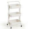 3-Tier Metal Rolling Storage Cart Trolley 2 Brakes with Handle-White