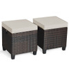 2 Pcs Patio Rattan Ottoman Cushioned Seat Foot Rest-Light Gray