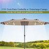 15 Ft Patio LED Crank Solar Powered 36 Lights  Umbrella without Weight Base-Tan