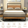 Twin Size Metal Frame Bed Platform Wooden Slat Support with Headboard