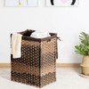 Removable Liner Bag Synthetic Rattan Basket Handwoven Laundry Hamper-Brown