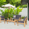 4 Piece Outdoor Acacia Wood Chat Set with Removable Cushions and Table