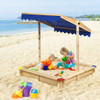 Kids Cedar Square Cabana Wooden Sandbox with Convertible Canopy