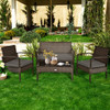 4 Pieces Patio Rattan Cushioned Furniture Set with Loveseat and Table -Brown