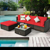 5 Pieces Outdoor Patio Rattan Furniture Set With Cushions-Red