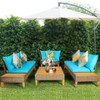 4 Pieces Patio Rattan Furniture Set with Wooden Side Table-Turquoise