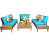 4 Pieces Patio Rattan Furniture Set with Wooden Side Table-Turquoise
