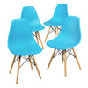 Set of 4 Mid Century Modern Dining Chairs with Wooden Legs-Blue