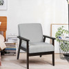 Solid Rubber Wood Fabric Accent Armchair-Light Gray