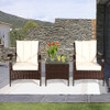 3 Pcs Patio Conversation Rattan Furniture Set with Glass Top Coffee Table and Cushions-White