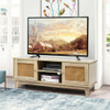 TV Stand Console Cabinet with Rattan Doors-Natural Wood