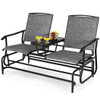 2-Person Double Rocking Loveseat with Mesh Fabric and Center Tempered Glass Table-Gray