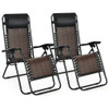 2 Pieces Folding Patio Rattan Zero Gravity Lounge Chair-Light Brown