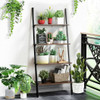 Multipurpose 4-Tier Industrial Leaning Wall Bookcase with Metal Frame-Brown