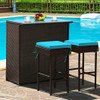 3PCS Patio Rattan Wicker Bar Table Stools Dining Set-Turquoise