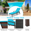 Patio Rattan Lounge Chaise Recliner with Back Adjustable Cushioned-Turquoise