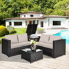 4 Pcs Rattan Patio Furniture Set with Cushions