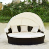 Patio Rattan Daybed Cushioned Sofa with Adjustable Table Top and 3 Pillows