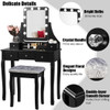 Vanity Dressing Table Set with 10 Dimmable Bulbs and Cushioned Stool-Black