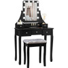 Vanity Dressing Table Set with 10 Dimmable Bulbs and Cushioned Stool-Black