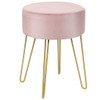 Round Velvet Ottoman Footrest Table Dressing Chair with Metal Legs-Pink