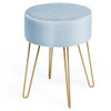 Round Velvet Ottoman Footrest Stool Side Table Dressing Chair with Metal Legs-Blue